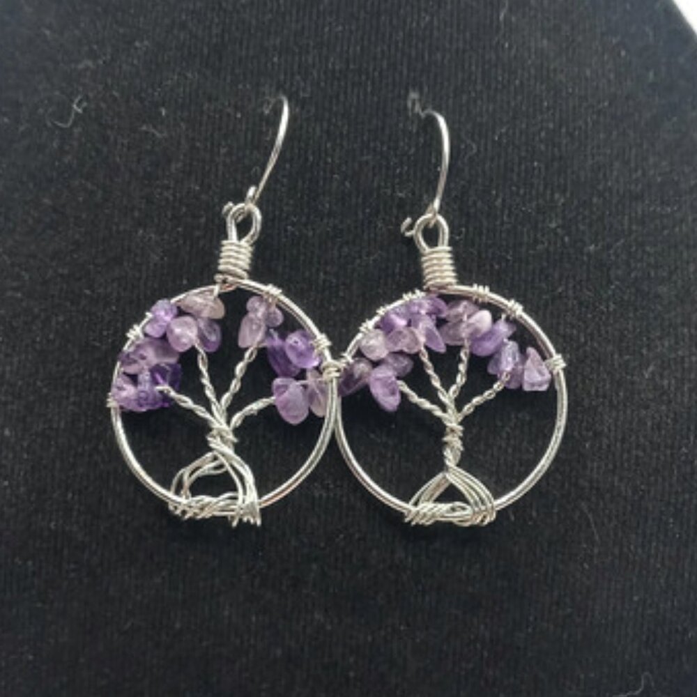 Handcrafted Earrings In Alpaca And Natural Amethyst Stone